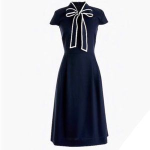 J. Crew Tie Neck Dress Navy White Crepe